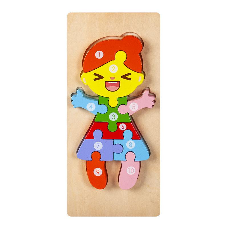 3D Wooden Buckle Puzzle: Educational Toy for Early Learning - Numbers, Transportation, and Animal Blocks
