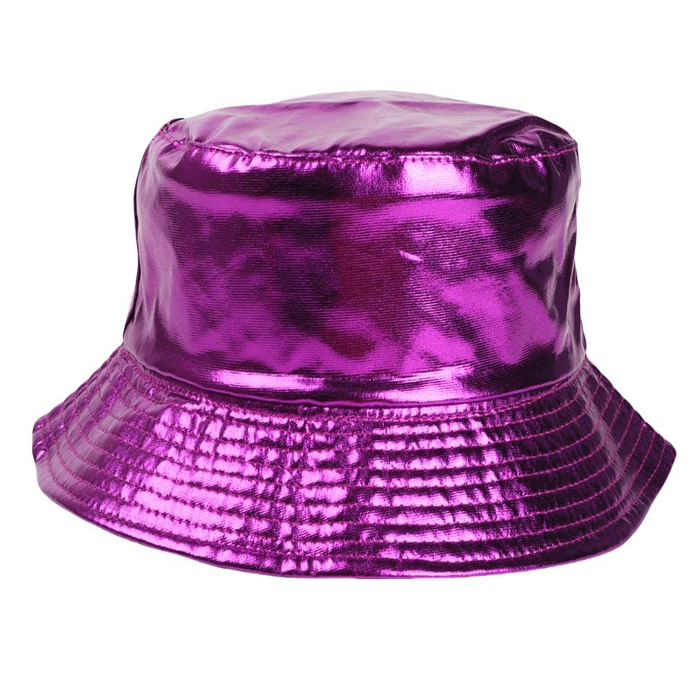 Double Sided Wear Reversible Bucket Hat Breathable Harajuku Style Gold Silver Fisherman Hat Leather UPF 50+ Sunscreen