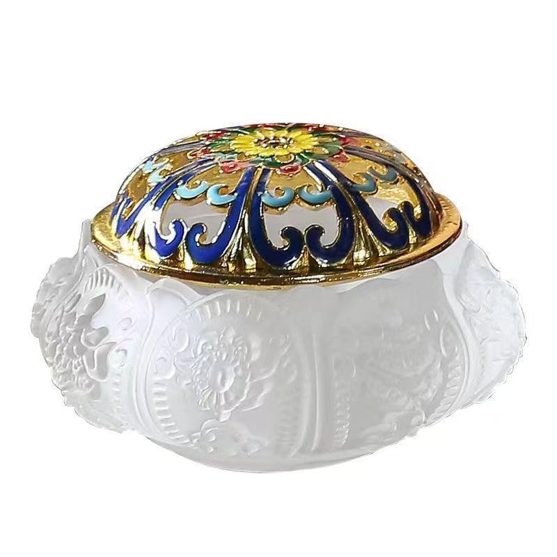 Antique Glass Incense Burner Eight Auspicious Patterns for Home Sandalwood Agarwood Aromatherapy