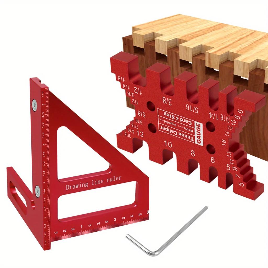 Woodworking Tenon Caliper Dovetail Jig and Miter Triangle Ruler - 1Pc/2Pcs Aluminum Square Protractor and Tenon Gaps Gauge Kit