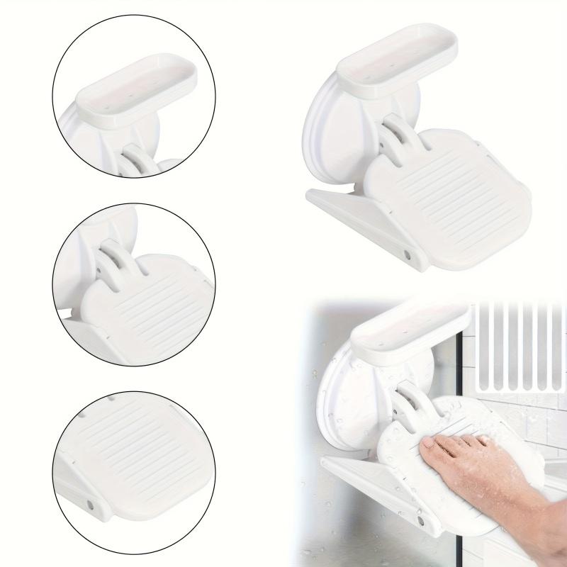 Strong Suction Cup Folding Shower Footstool Non-Slip Surface Space-Saving Installation for Bathroom Shower Bath Tub Pedicure Shaving Foot Rest Support