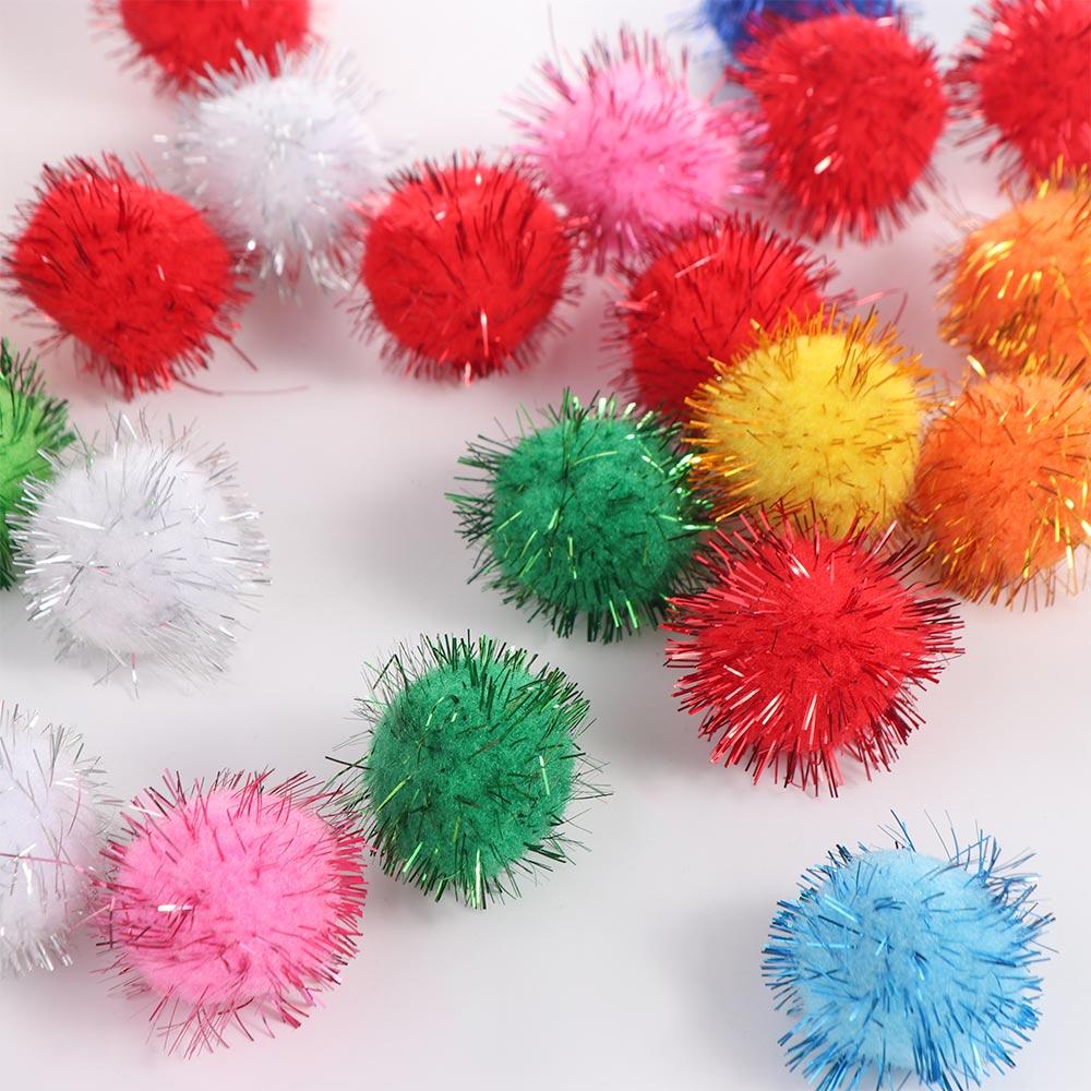 50pcs Interactive Glitter Balls Indoor Pom Pom Balls Pet Toys Cat Sparkle Balls Toy  Cat