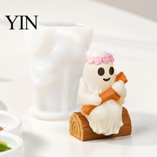 Reusable Silicone Molds Halloween Ghost Figurine Mold, Holding Skull Gnome Ornament Casting Crafting DIY Easy Release Candle Making Mold