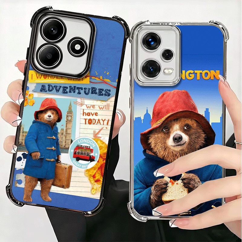 Cute P-PaddingtonS Bear Plating Phone Case For Xiaomi Redmi Note 14 15 Pro Plus 13 12 11 11S 11T 10 9S 9 5G Anti-Fall Airabag Co