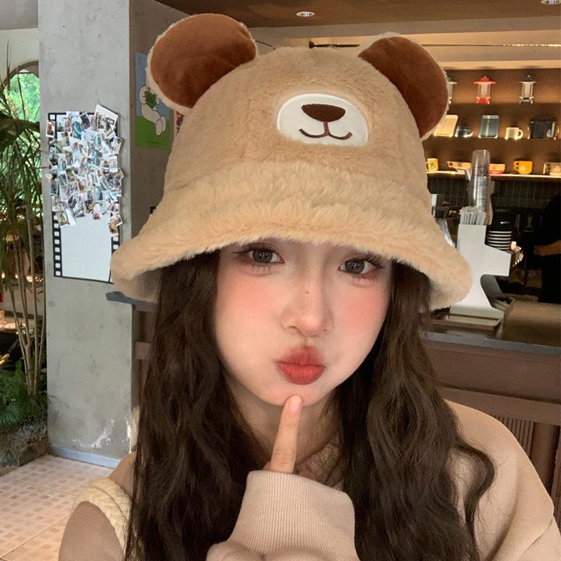 New Thick Plush Ears Puppy Fisherman Hat Warm Ear Protection Cold Basin Hat Cute Little Face Showing Hat for Women