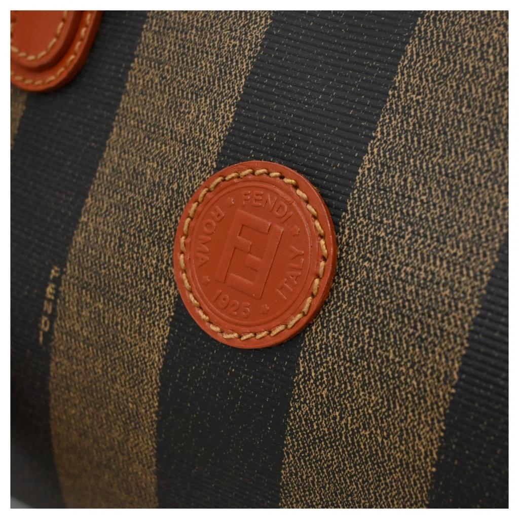 Auth FENDI Pecan Stripe Boston Bag 2Way Brown PVC Canvas Women’s fe8833ss