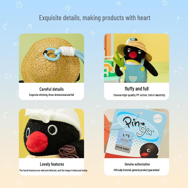 Genuine Pingu Penguin Happy Farm Pendant: Cute Farmer Goose Plush Doll Gift Blind Box.