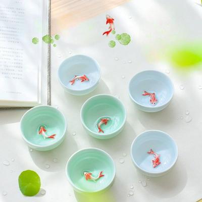 Porzellan Seladon Fisch Teetasse Kleine Karpfen Teetassen Kung Fu Teegeschirr Zubehör Personalisierte Keramik Oolong Tee Verkostungsutensilien
