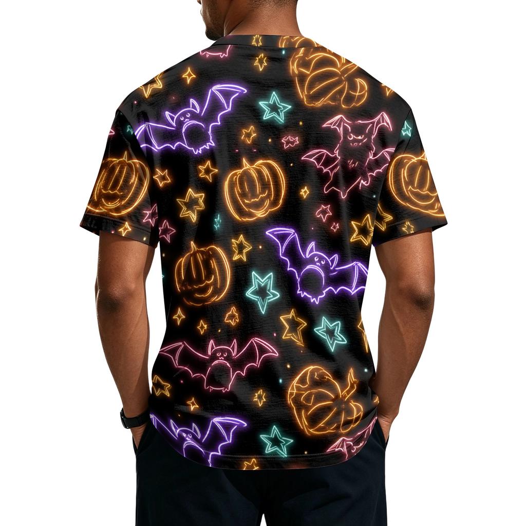 Men's Casual Button Collar Lightweight Breathable Short Sleeve Shirt Halloween Themed Printed Design Comfortable Fit