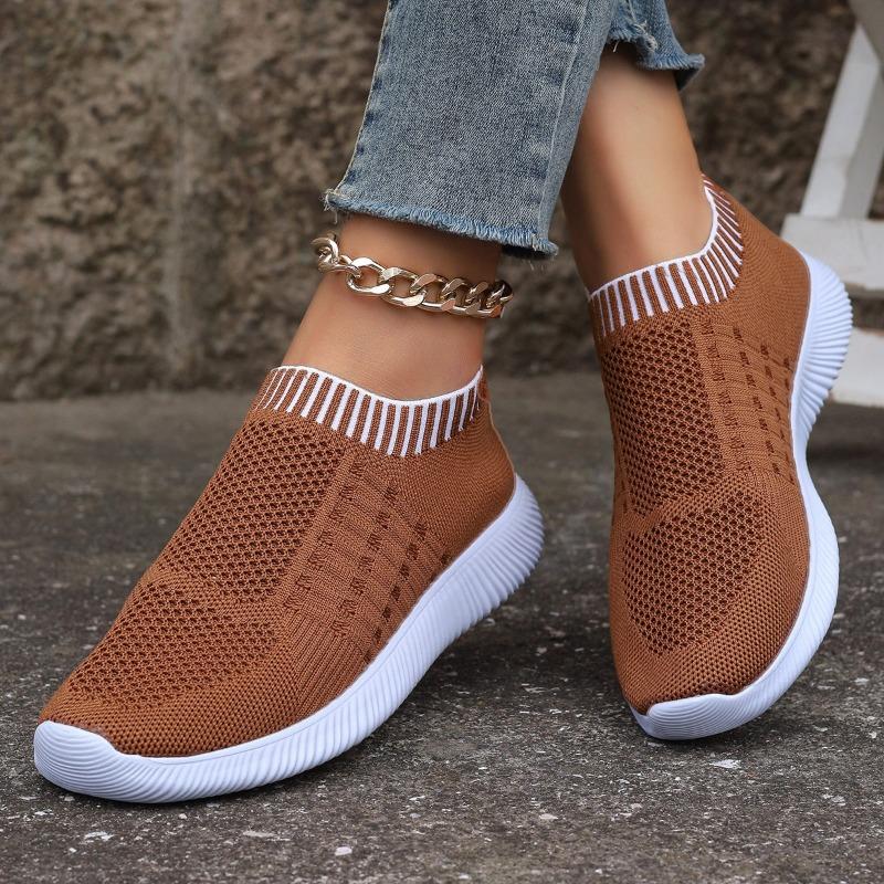 

Fashion Knitted Single Shoes Autumn New Round Toe Mesh Breathable Soft Sole Non-slip Low Heel Cloth Shoes 36