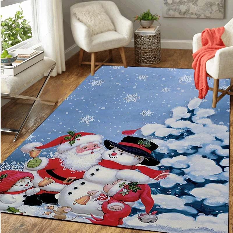 Christmas Santa Claus Carpet Large Area Rugs Anti-slip Soft Mat for Living Room Bedroom Hallway Balcony Decor