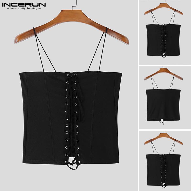 INCERUN Sommer Männer Ärmelloses Strap Bandage Schlank Tanks Party Club Dünne Tops