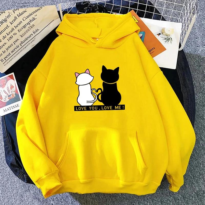 Cute Cat Print Women's Sweatshirts All Season Daily Casual Sporty Loose Hoodie 2025 New Girls Home Outdoor Comfort Warm Pullover