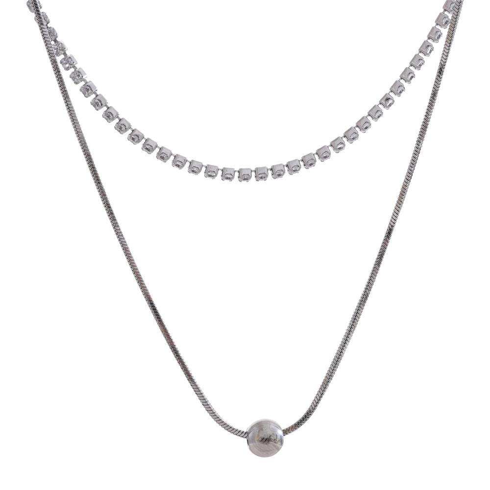 Yhpup Bling Cubic Zirconia Double-Layer Chain Stylish Necklace Exquisite Collar Jewelry Gold & Platinum Color Plated for Women