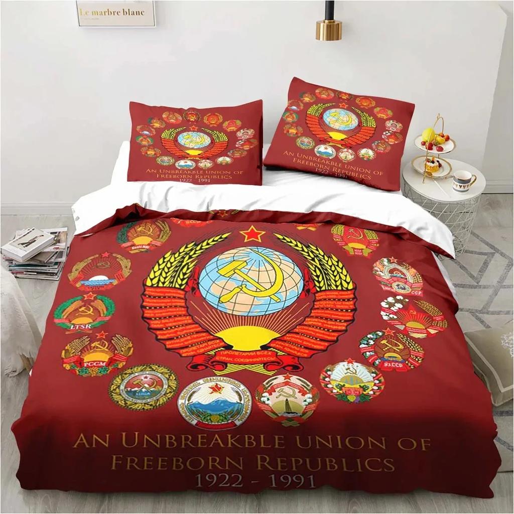 Red Soviet Socialist Republic USSR Flag Bedding Set,Duvet Cover Bed Set Quilt Cover,King Queen Twin Size Boys Girls Adults