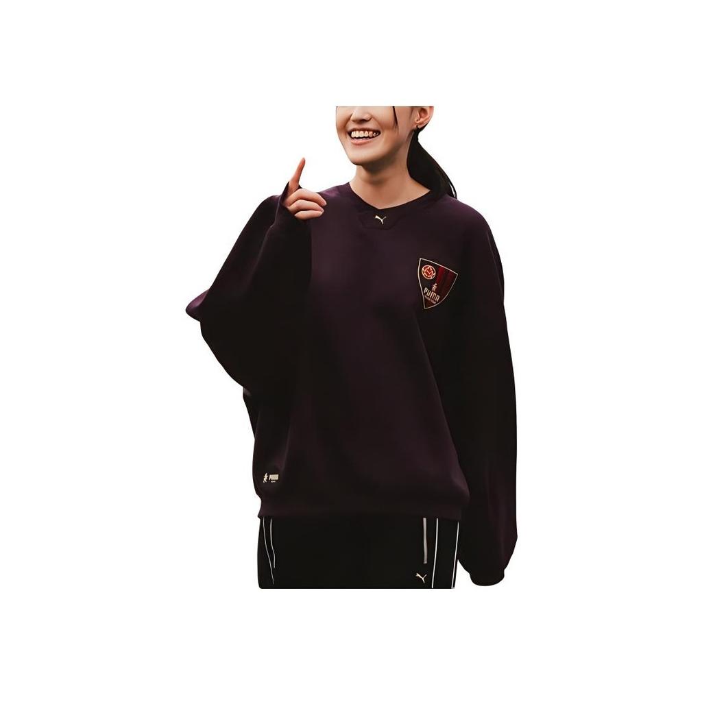 Puma Future Of Classic Crew Casual Pullover Long Sleeve Sweatshirt Unisex sweatshirt Midnight-Purple Crimson 630479-89