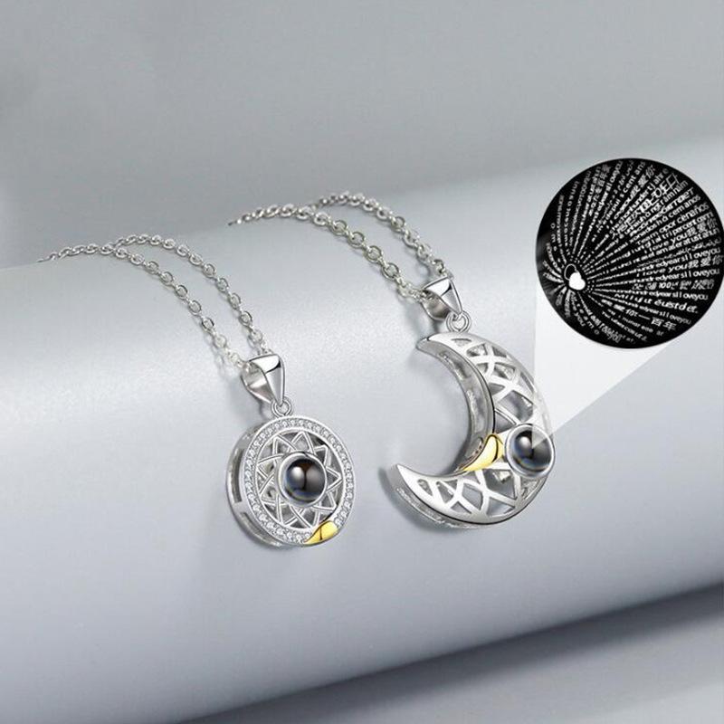1pair High-end Sun and Moon Couple Magnetic Attraction 100 Languages Projection Necklace Men and Women Pendant Niche Design Accessories