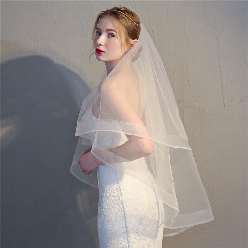 Korean Style Double Layer Comb Bridal Veil with Elastic Net Edge for Short Travel Photo Shoots