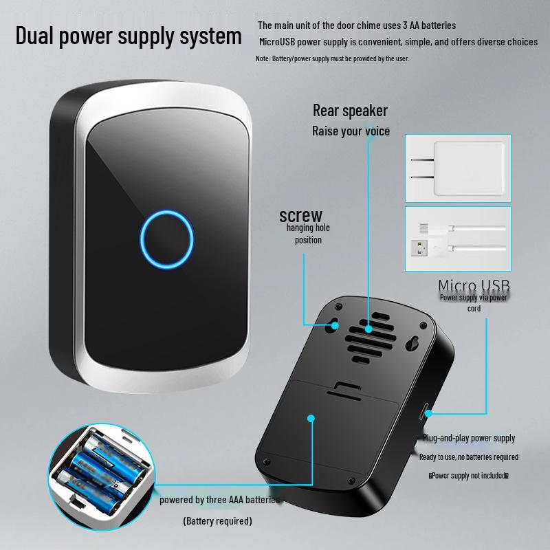 Wireless Plug-Free Doorbell, Ultra Long Range, Smart Remote Control, Battery Powered for Home and Elderly Use