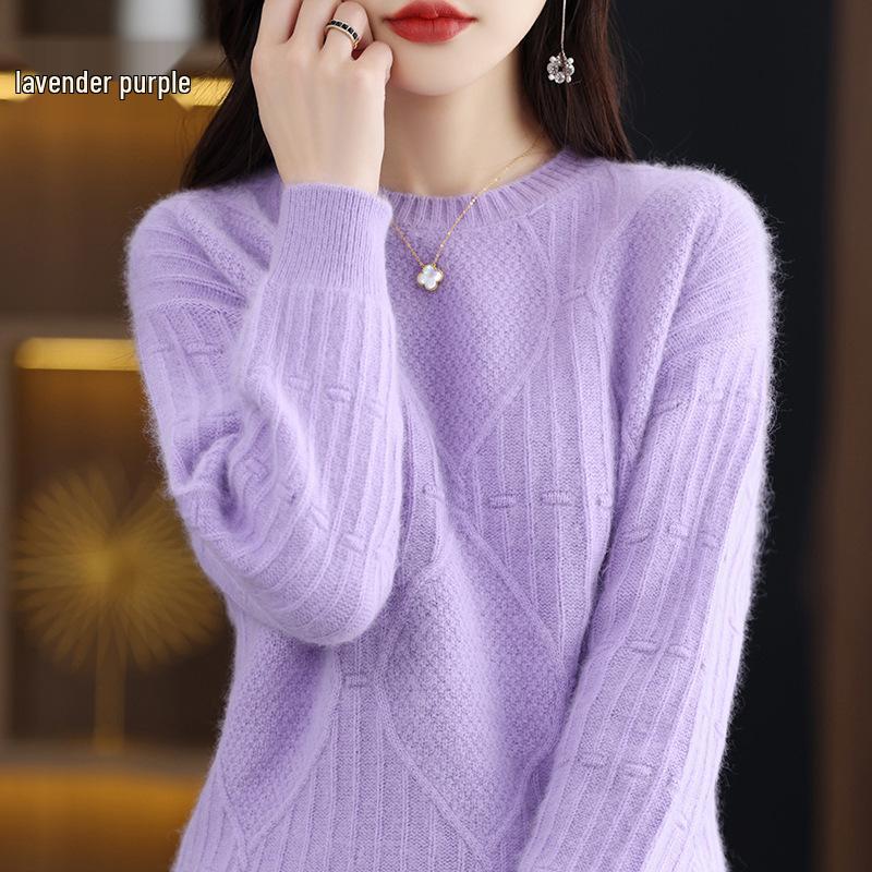 2024 Autumn Winter Women’s Short Mink Velvet Round Neck Pullover - Thick Solid Color Knit Wool Sweater