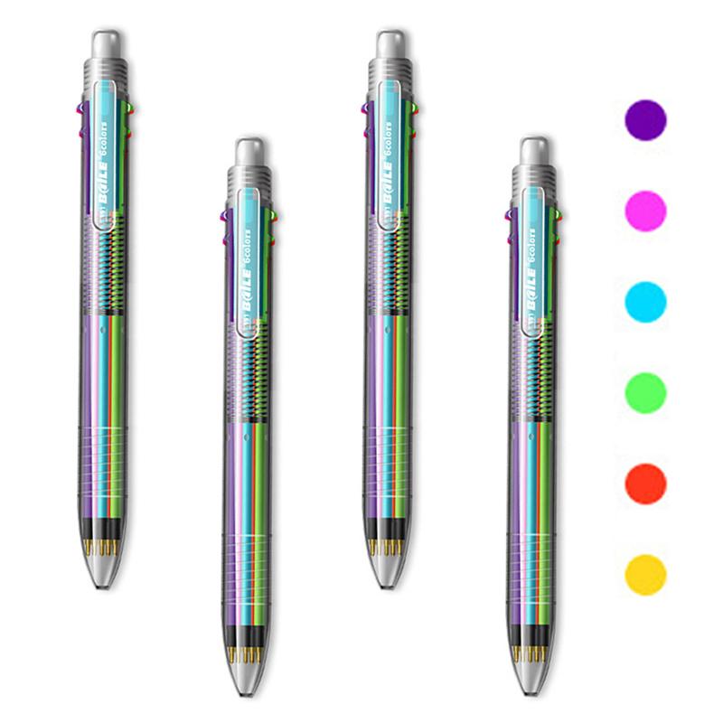6 In1 Creative Multicolor Ballpoint Pen 0.7mm 6 Colors Ink Shool Office Painting Writing Kawaii Stationery Birthday Present