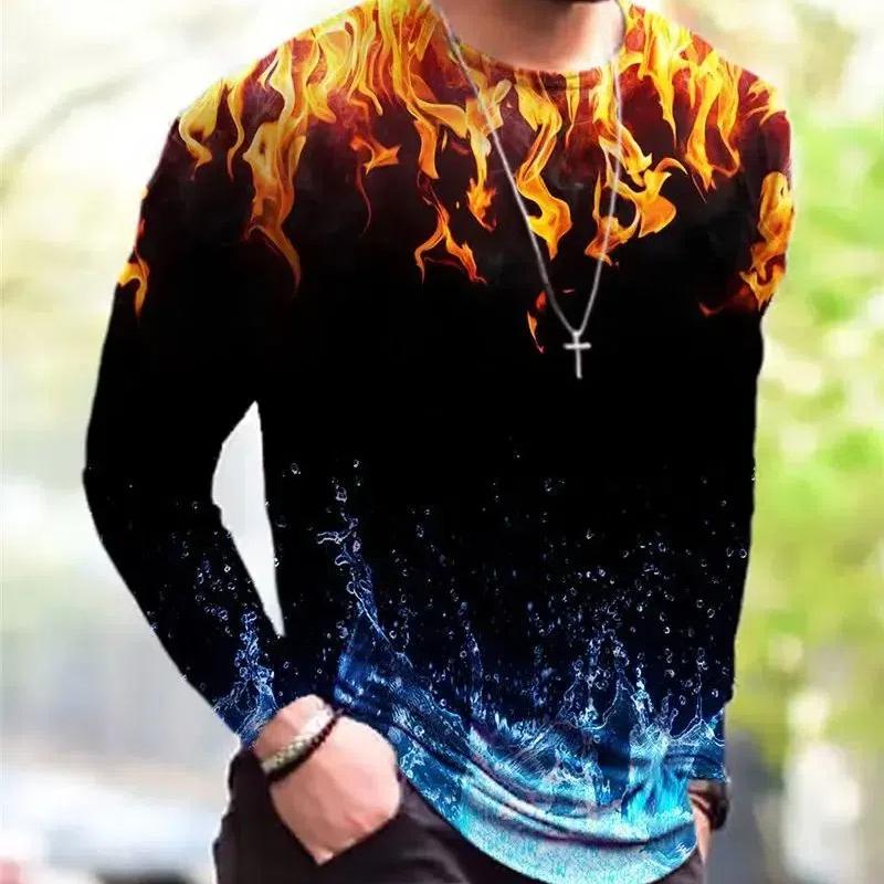 Men Spring And Fall Fashion Classic Street Casual 3d Printing O Collar Long Sleeve Loose Personality T-Shirt Plus Size Top