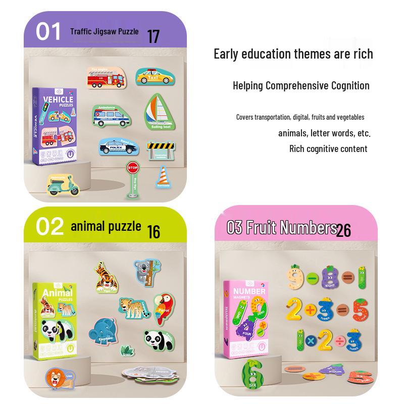 Cross-Border Magnetic Jigsaw Puzzle for Toddlers: Early Education Flat Stickers and Cognitive Training Toys for Ages 0-3