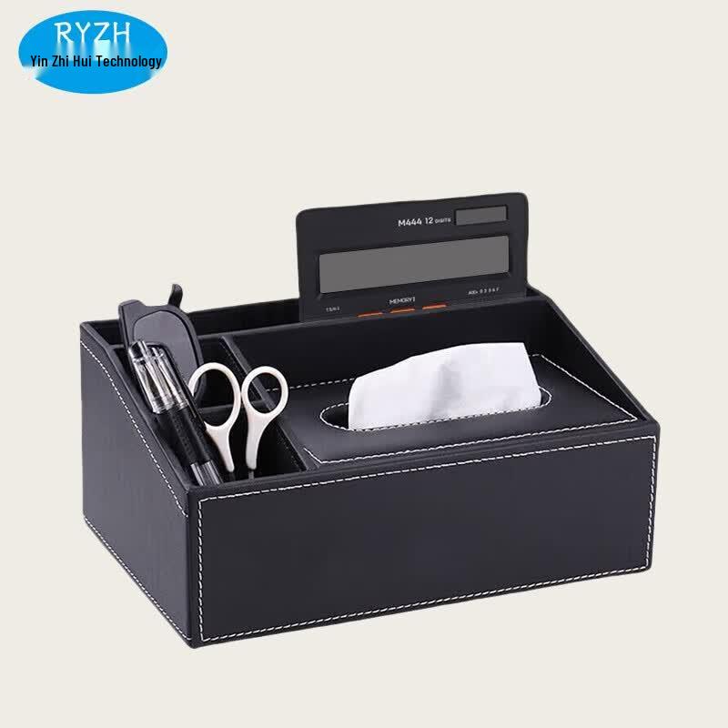 RYZH Leather Desk Organizer with Tissue Box and Pen Holder