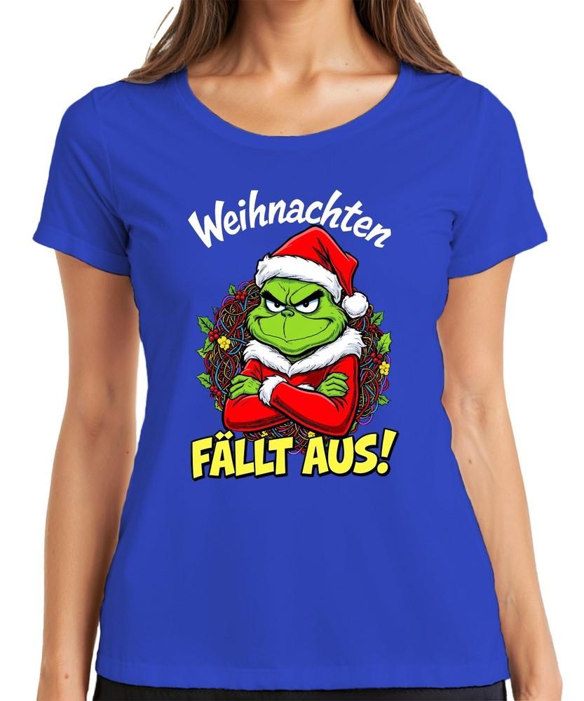 Christmas Falling Out Grinch Xmas Wreath Angry Funny Evil Ladies Tshirt