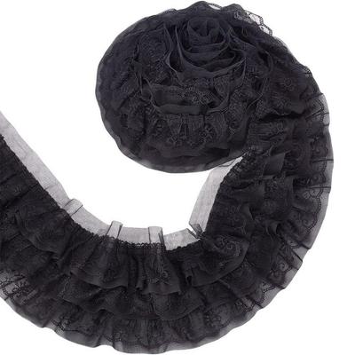 Three Layers 3D Pleated Mesh Chiffon Fabric White Black Lace Fabric Triming  DIY