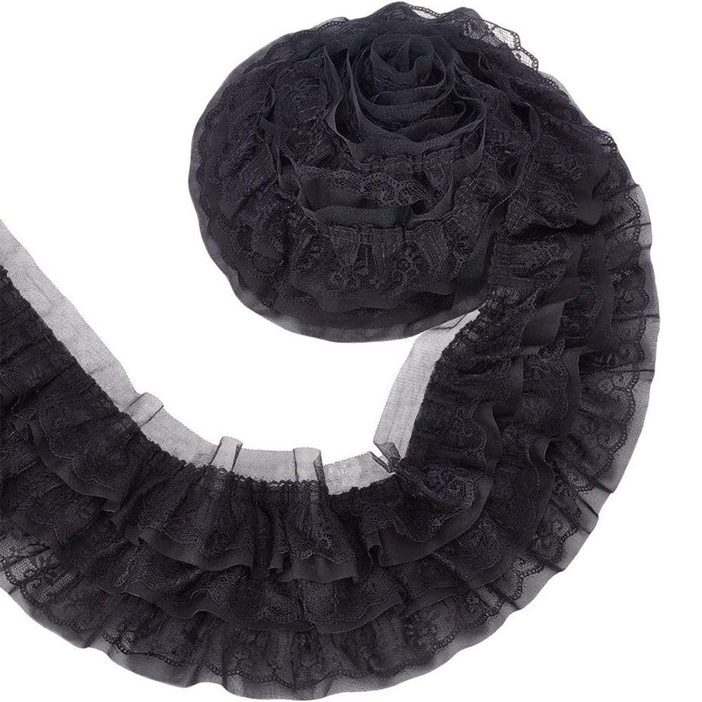 Dreilagiges 3D-Falten-Netz-Chiffonstoff Weiß Schwarz Spitzenstoff-Borte DIY
