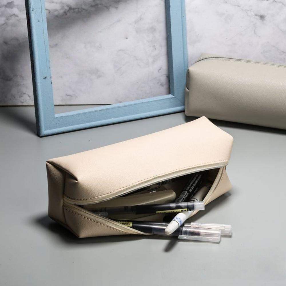 Large Capacity Pen Bag PU Leather Makeup Pencil Case Stationery Holder Storage Box Zipper Pencil Pouch Student School Supplies