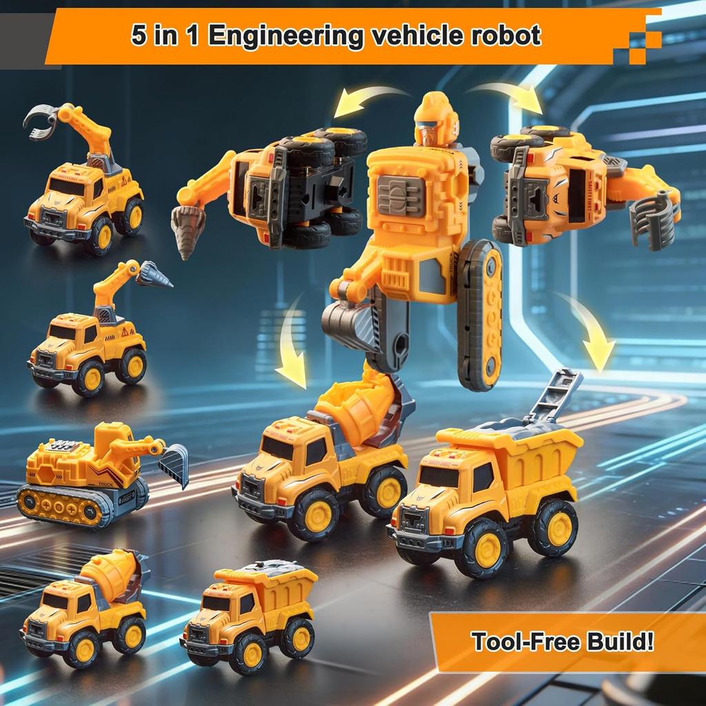 5 In 1 Transform Robot Building Toy Set For Kids, Detachable Construction Transform Vehicles Set, Stem Toy