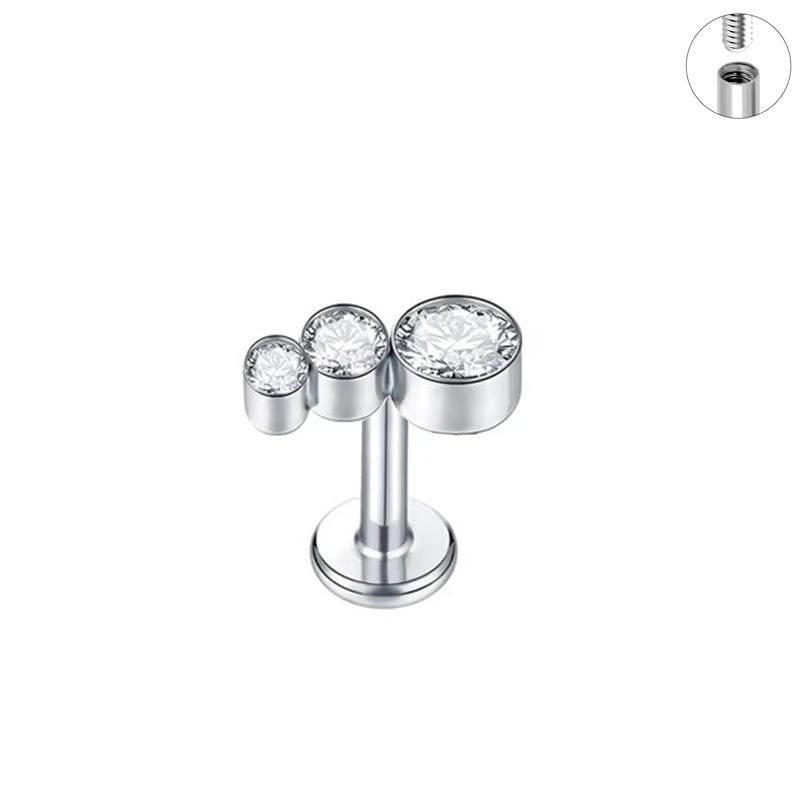 G23 Titan Herz Zirkon Ohrstecker mit Innengewinde und flacher Rückseite für Knorpelpiercing