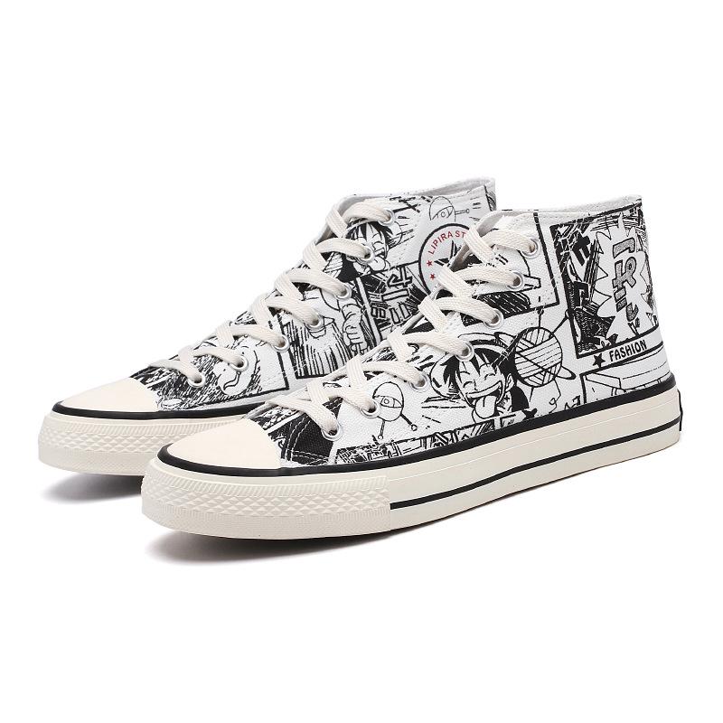 Spring and Autumn Trend Graffiti Cloth Shoes Student High Top Canvas Shoes Men's Breathable Casual Shoes Men's Teen Board Shoes Men