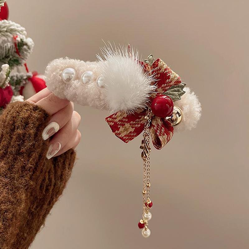 Weihnachten Plüsch Schleife Quaste Haarspangen Damen-Feiertage Weihnachtsgeschenke Erntedankfest Haarschmuck
