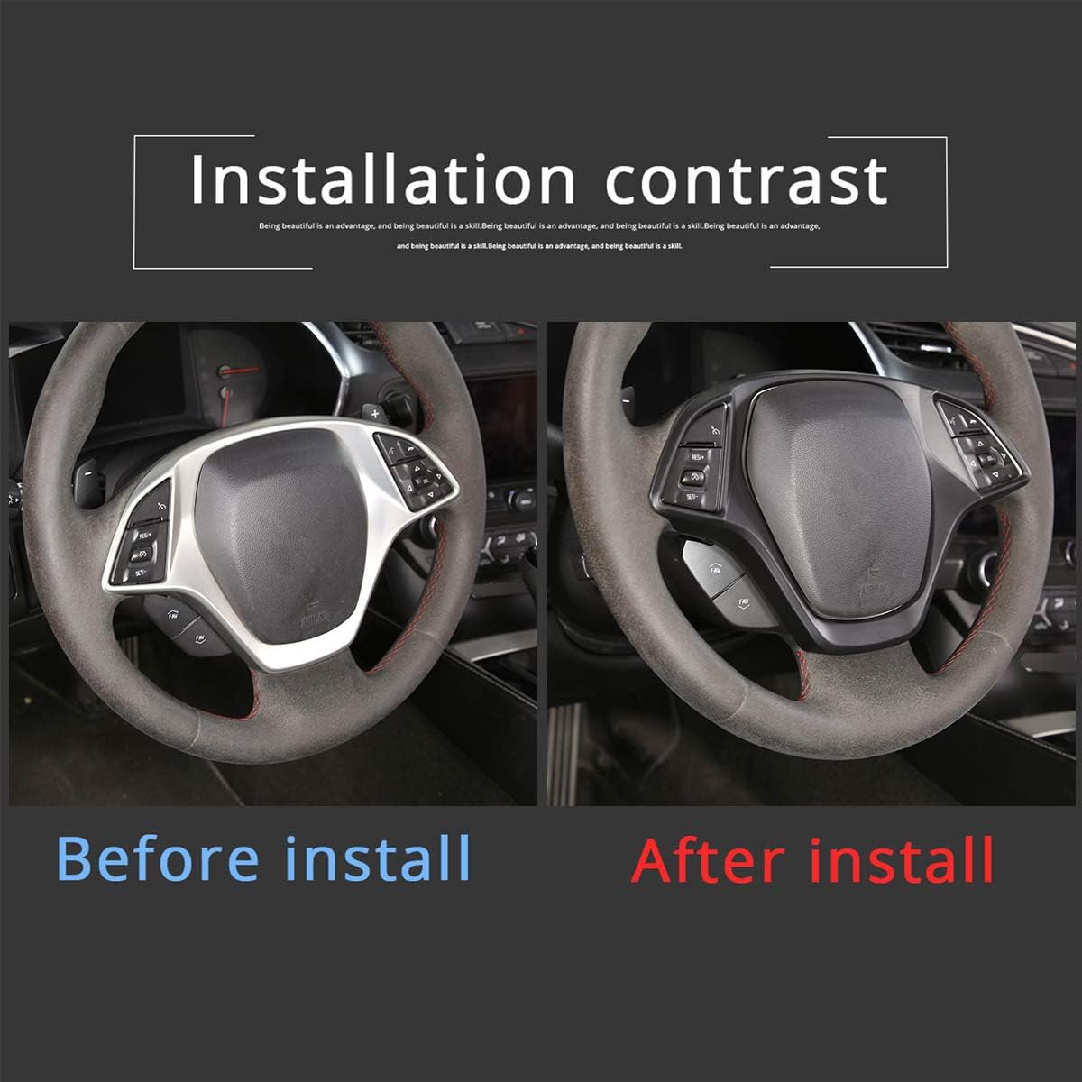 

Car Steering Wheel Cover Molding Cover Trims Accessories Compatible for Chevrolet Corvette C7 2014-2019 Carbon Fiber Look Steering Wheel Accessories
