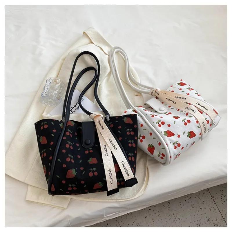 Large Capacity Bag for Women  Korean Version Bag  Pretty Cherry Print Shoulder Bag  Crossbody Bag