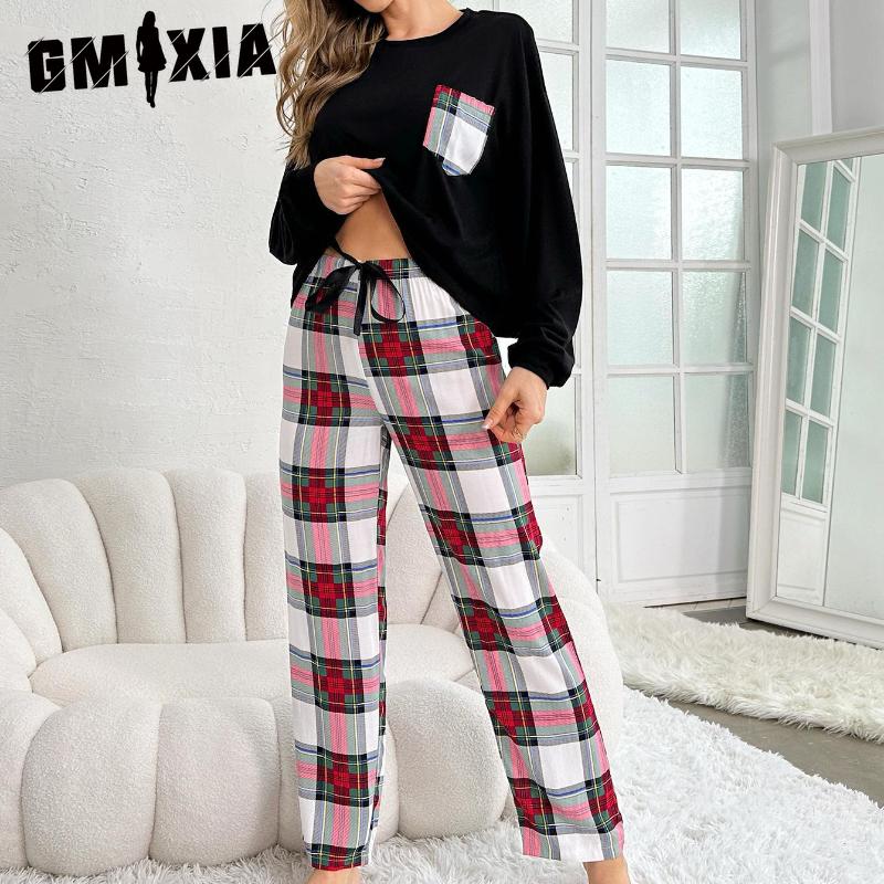 GMXIA Women's Pajamas Winter Long-sleeved Trousers Two-piece Homewear