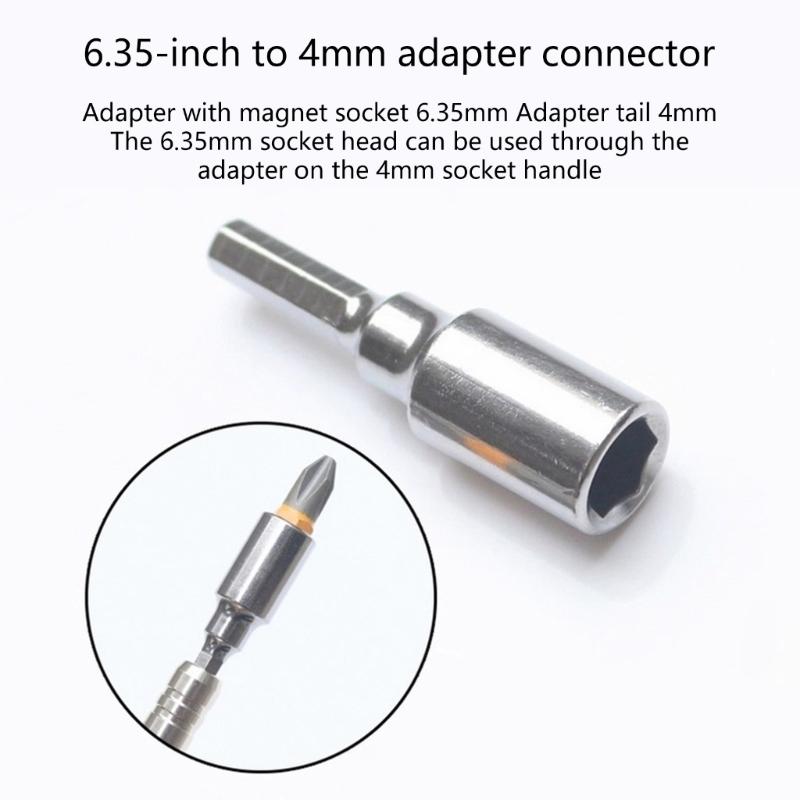 4Pcs Hexagonal Shank Conversion Set with Magnetic for Interchanging 6.35mm and 4mm Drill Bit in Power Tool