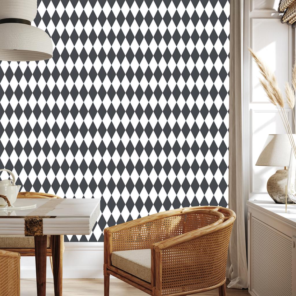 Harlequin Diamonds Wallpaper Gray, Light Gray and White 50x1000