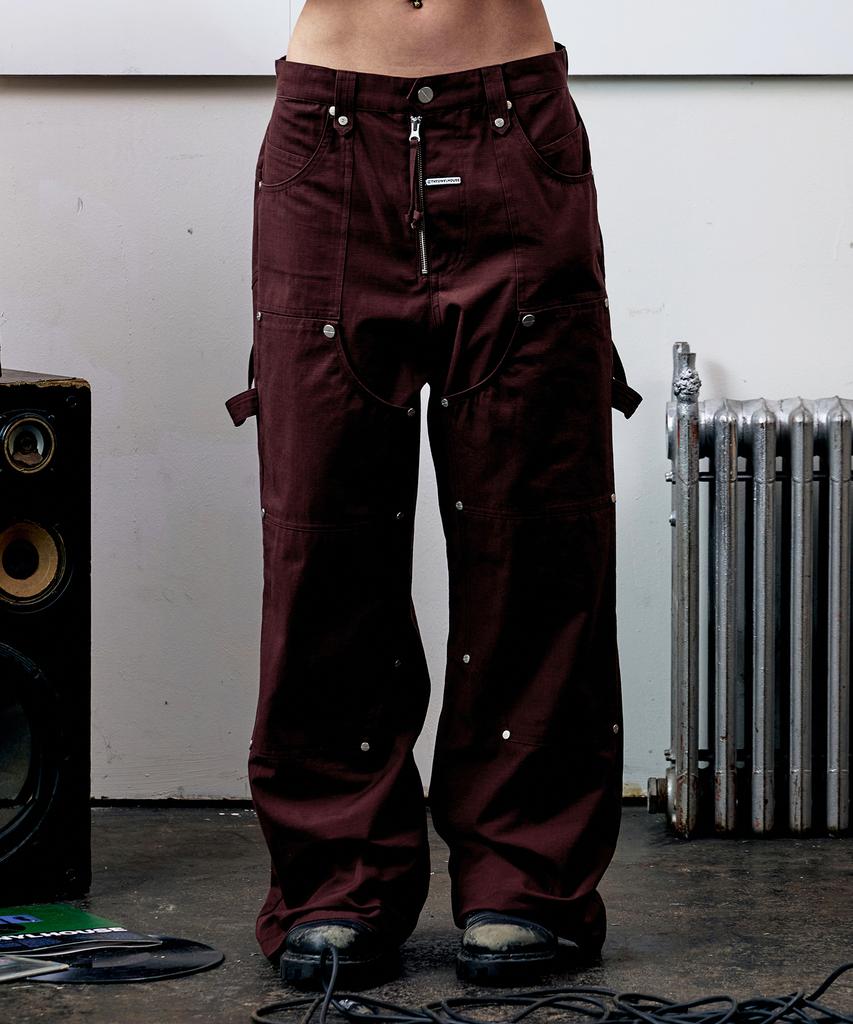 THEVINYLHOUSE Open Double Knee Pants Burgundy