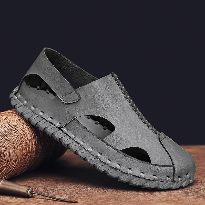 Fashion Summer New Fashion New Handmade Casual Sandals Hand Sewn Style Outdoor Flats Comfort Non-slip Men Breathable Cool Leather Shoes