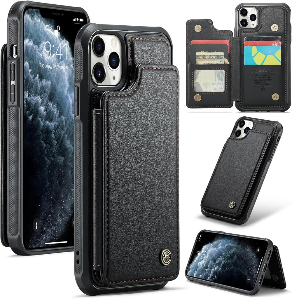 IPhone Wallet Protective Case with Card Holder, RFID Shielding, Men's and Women's Shock-absorbing Leather Bracket, Durable Protective Phone Case