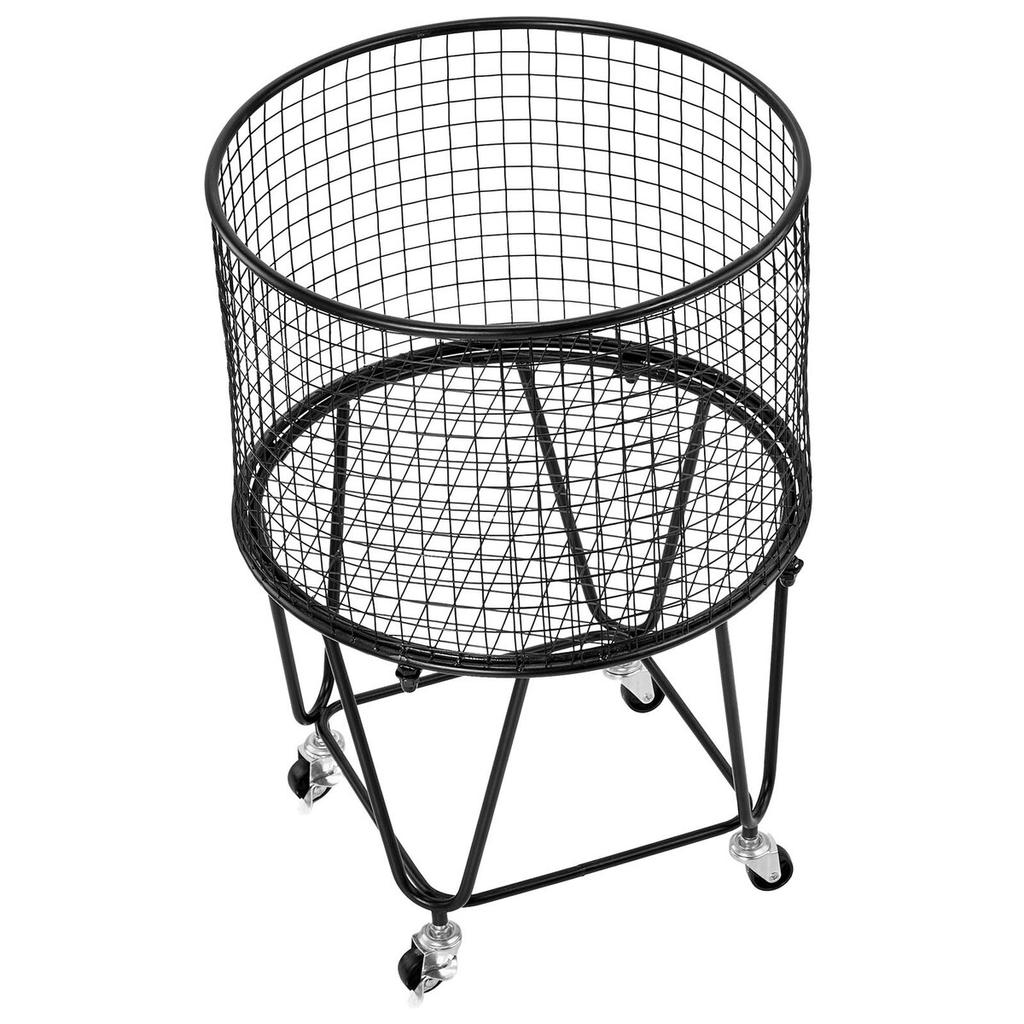 Laundry Cart, Rolling Round Grocery Utility Cart with 360° Swivel Wheels, 27 KG Large Load Capacity, Heavy Duty Carbon Steel Shopping Basket for