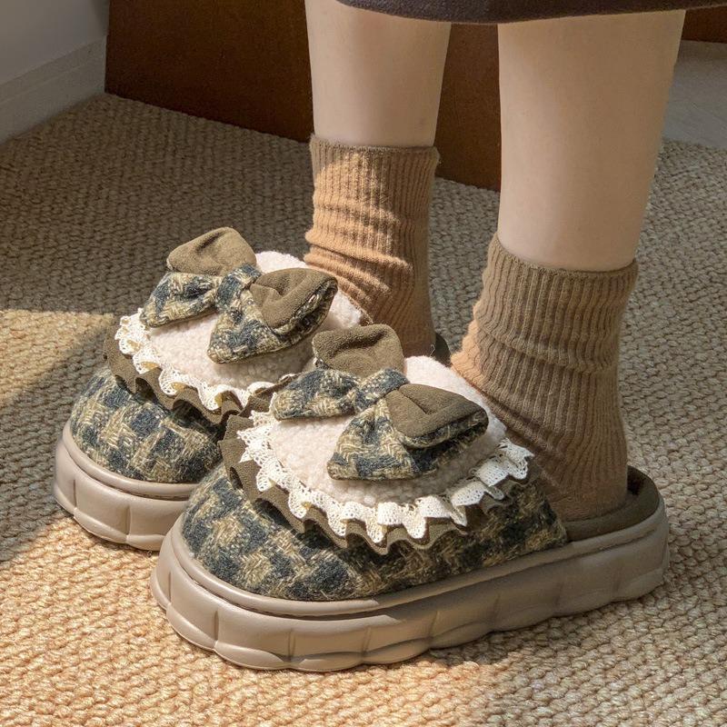 Mode Damen Wintermode Schmetterlingsknoten Hausschuhe Damen Warme Flache Freizeitschuhe Weiblich Weich Outdoor Vielseitig Schleife Schuhwerk