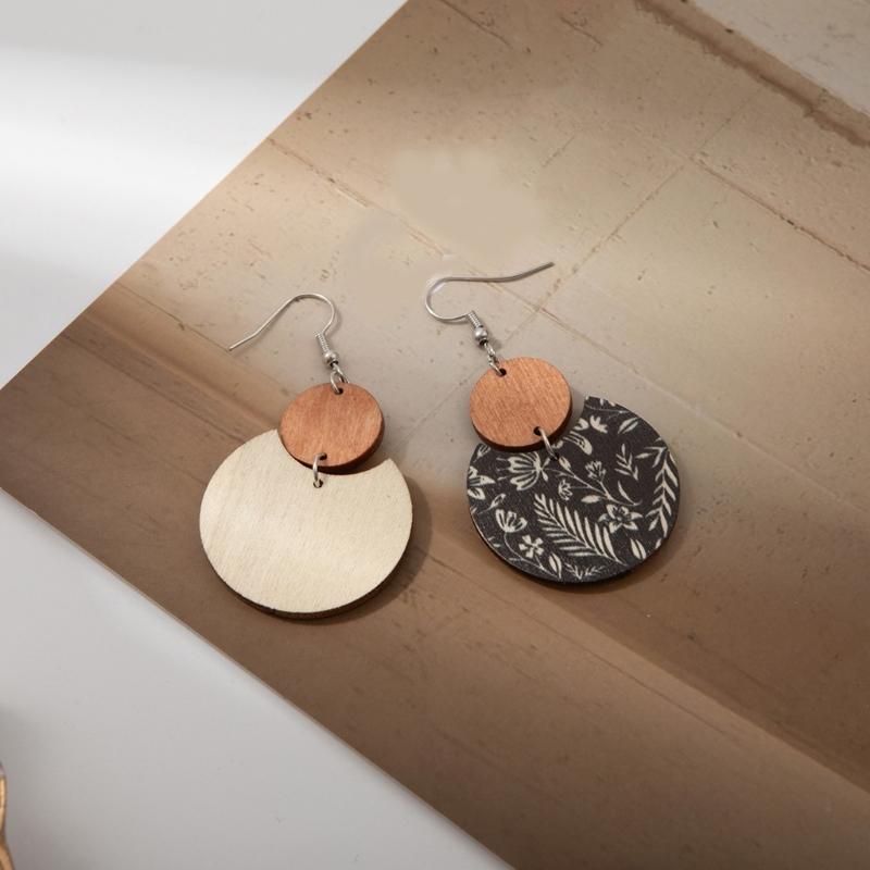 Wood Earrings With Artisanal Crafted Geometric Pattern Natural Materials Comfortable Daily Wear Fashion Accessories