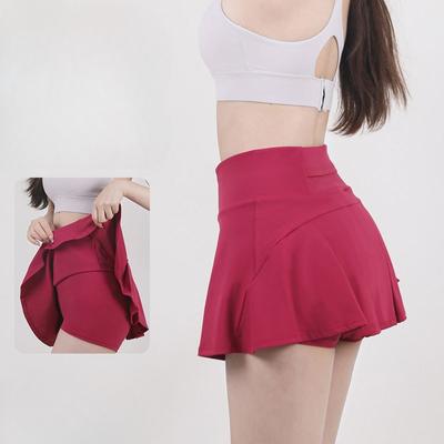 Women's New Yoga Tennis Skirt High Waist Slimming Sports Training Skirt Fake Two-piece Anti-walking Half-length Pleated Skirt Pants