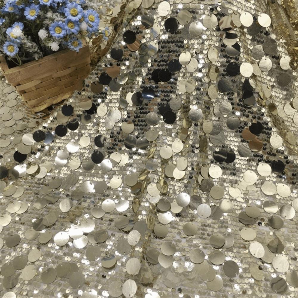 1 Yard/Width 130cm Circular Sequin Fabric Large Embroidered Stage Costume Fabric Mesh Bottom Wedding Dress Fabric