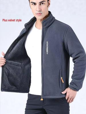 Warme Stehkragen-Jacke mit Fleece-Futter für Herren für Herbst & Winter - Lässiges verdicktes Oberteil für mittleres und älteres Alter.